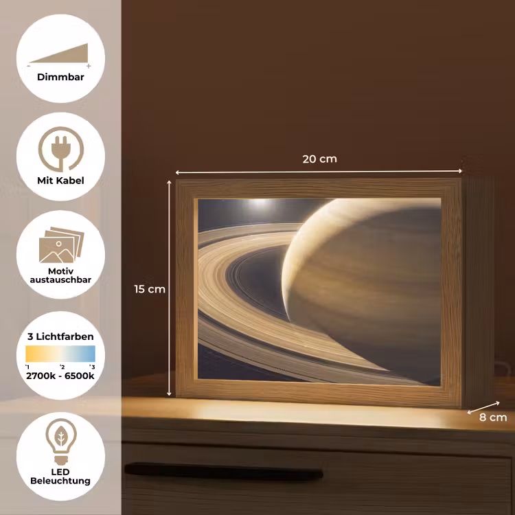 Lightbox - Wandleuchte - Planet – Ringe – Weltraum - Planeet - Ringen - Ruimte Light Box met kabel (Wandlamp) klein