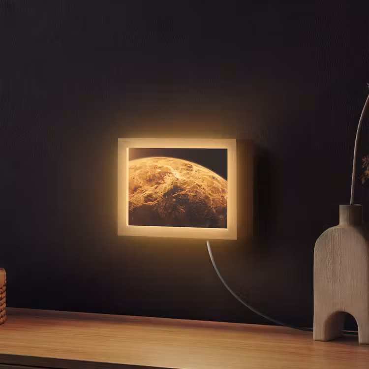 Lightbox - Wandleuchte - Planet – Weltraum – Orange - Planeet - Ruimte - Oranje Light Box met kabel (Wandlamp) klein