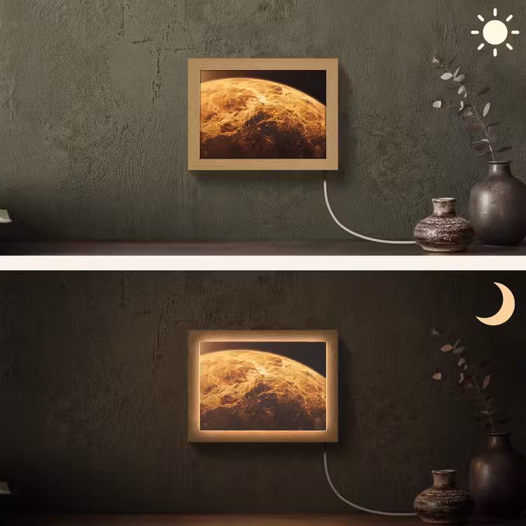 Lightbox - Wandleuchte - Planet – Weltraum – Orange - Planeet - Ruimte - Oranje Light Box met kabel (Wandlamp) klein