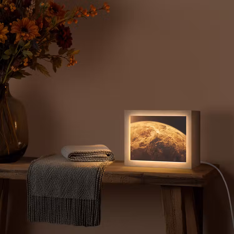 Lightbox - Wandleuchte - Planet – Weltraum – Orange - Planeet - Ruimte - Oranje Light Box met kabel (Wandlamp) klein
