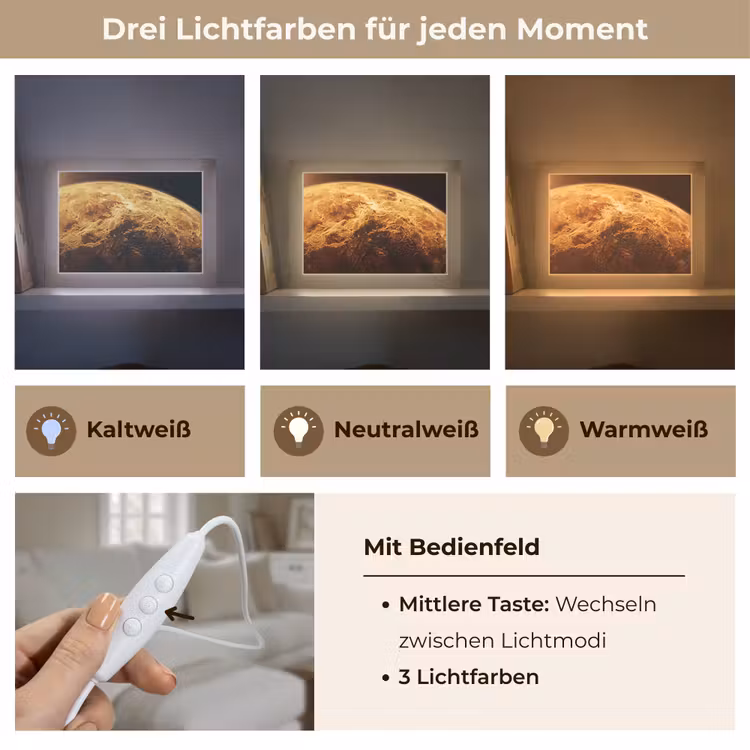 Lightbox - Wandleuchte - Planet – Weltraum – Orange - Planeet - Ruimte - Oranje Light Box met kabel (Wandlamp) klein