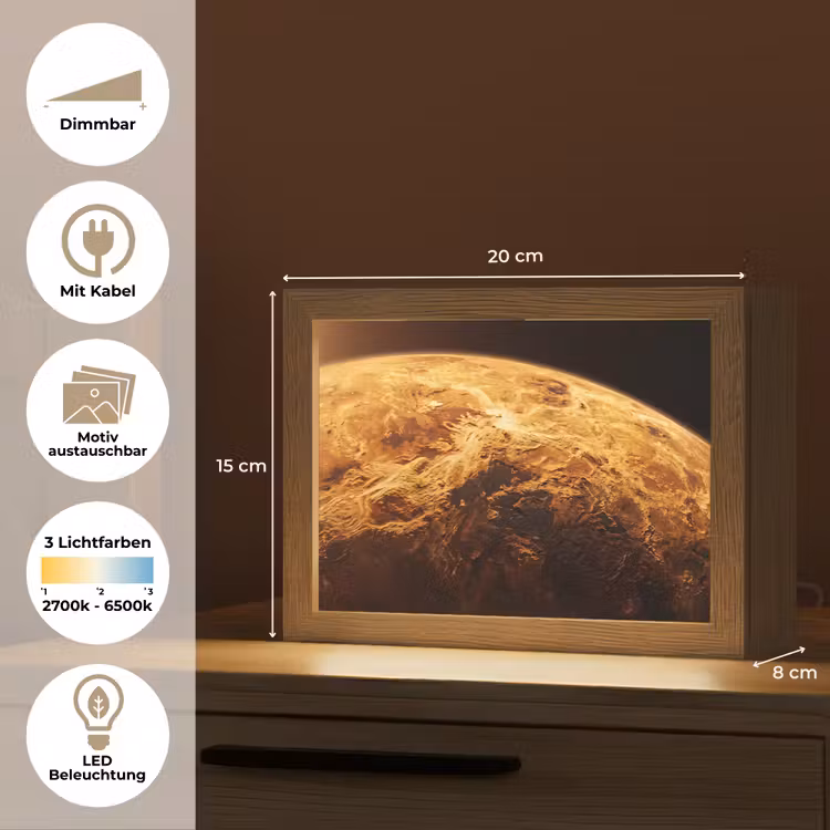 Lightbox - Wandleuchte - Planet – Weltraum – Orange - Planeet - Ruimte - Oranje Light Box met kabel (Wandlamp) klein