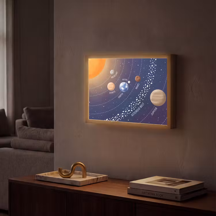 Planetenstelsel - Ruimte - Illustratie Light Box met batterij (Wandlamp) middel -sfeer1