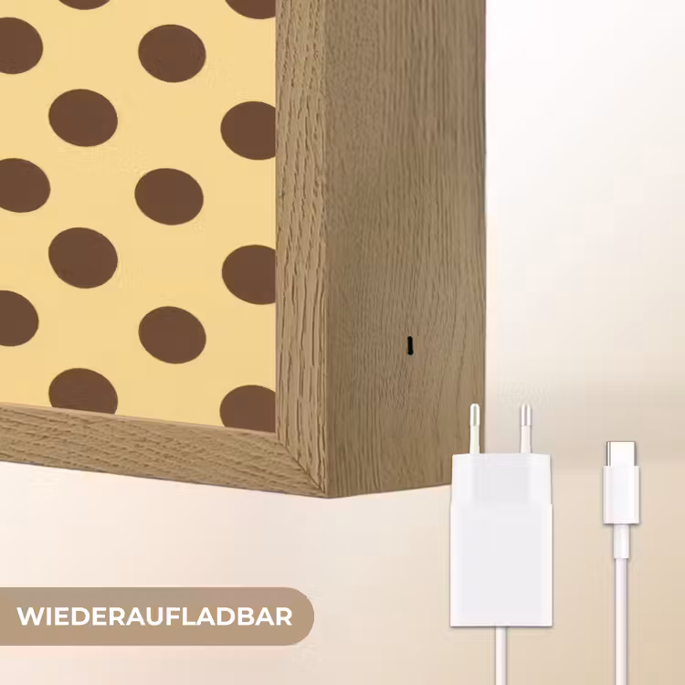 Polka Dot - Stippen - Retro - Geel - Bruin Light Box met batterij (Wandlamp) middel 907 -USP_websiteoplaadbaarDE
