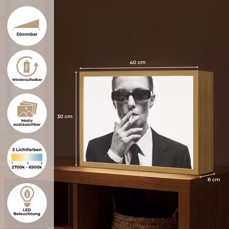 Portret - Pak - Roken - Zwart - Wit - Stoer Light Box met batterij (Wandlamp) middel -USP_websiteoverzichtDE