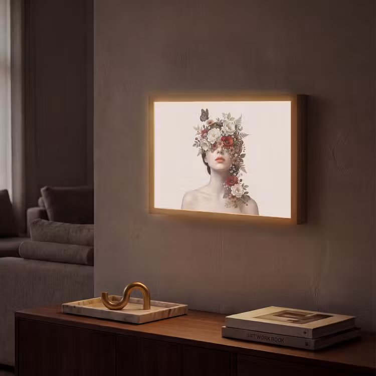 Portret - Bloemen - Cremé Light Box met batterij (Wandlamp) middel -sfeer1