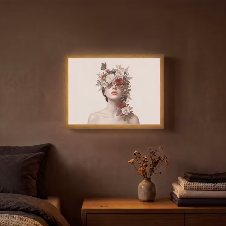Portret - Bloemen - Cremé Light Box met batterij (Wandlamp) middel -sfeer4