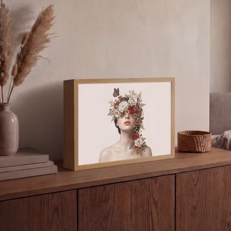 Portret - Bloemen - Cremé Light Box met batterij (Wandlamp) middel -sfeer2