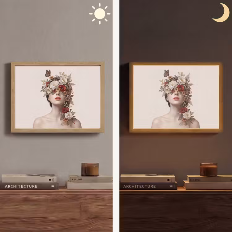 Portret - Bloemen - Cremé Light Box met batterij (Wandlamp) middel -sfeer3