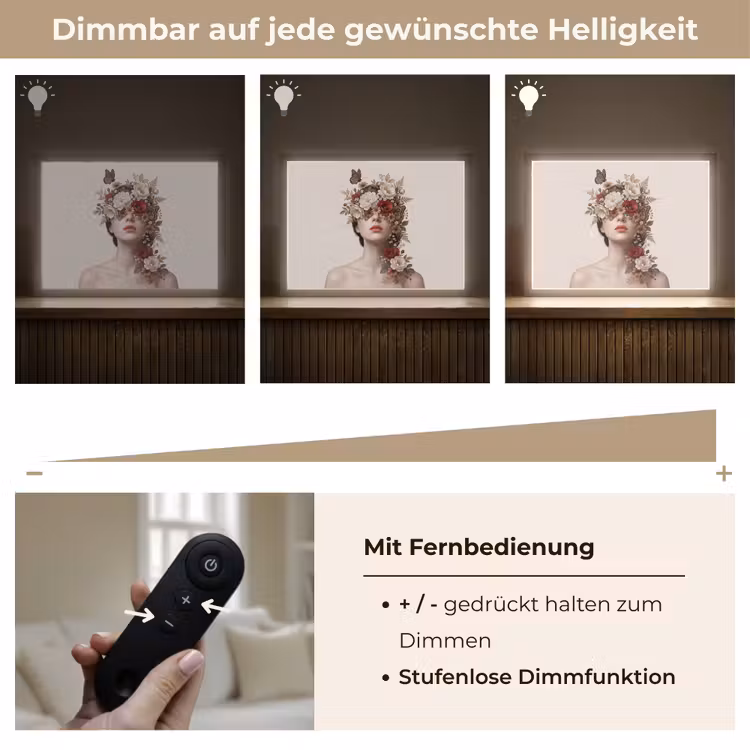 Portret - Bloemen - Cremé Light Box met batterij (Wandlamp) middel -USP_dimbaarDE