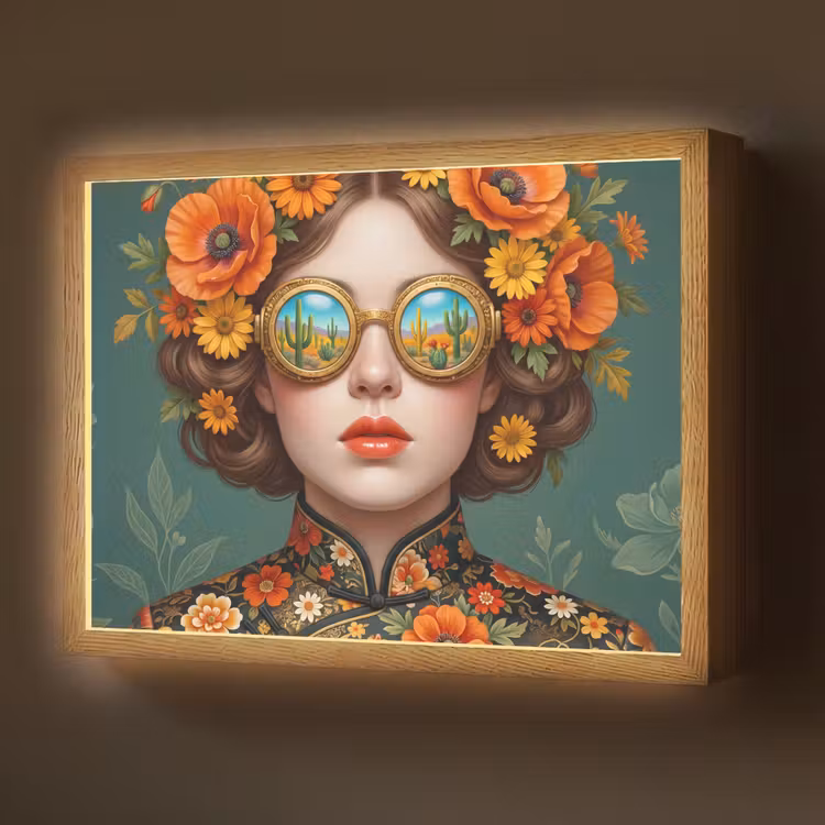 Portret - Vrouw - Kleurrijk - Expressief Light Box met batterij (Wandlamp) middel -z3d_website