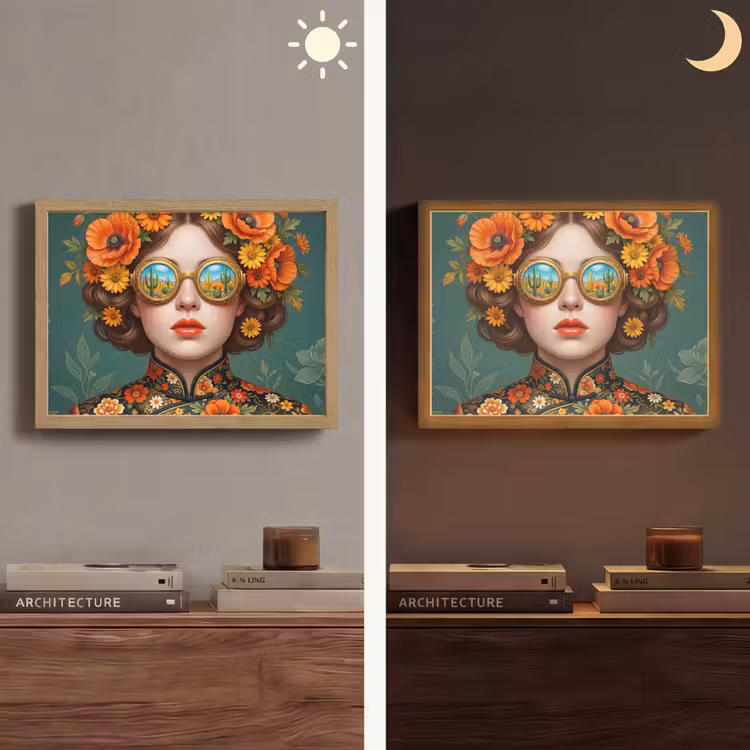 Portret - Vrouw - Kleurrijk - Expressief Light Box met batterij (Wandlamp) middel -sfeer3