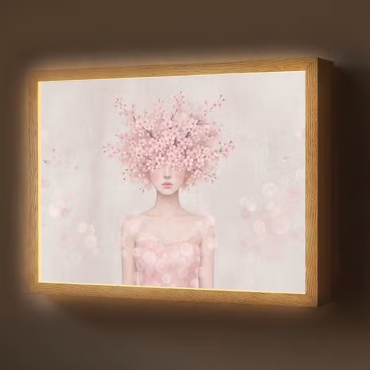 Portret - Kersenbloesem - Roze Light Box met batterij (Wandlamp) middel -z3d_website
