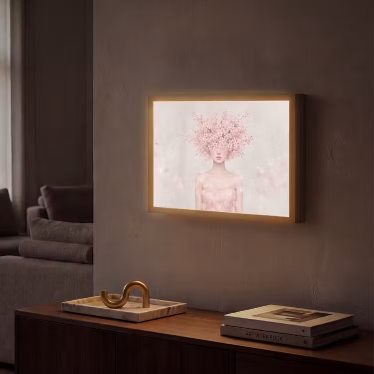 Portret - Kersenbloesem - Roze Light Box met batterij (Wandlamp) middel -sfeer1