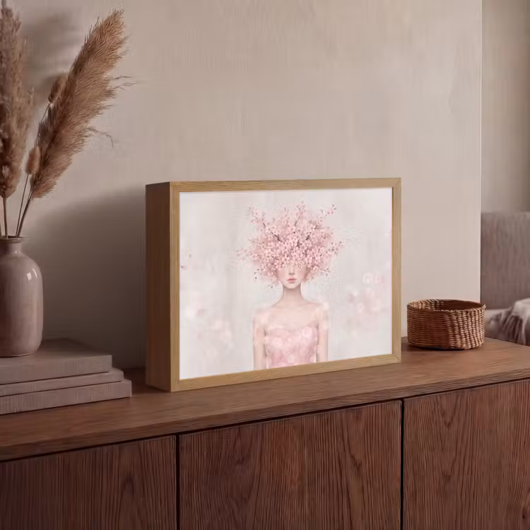 Portret - Kersenbloesem - Roze Light Box met batterij (Wandlamp) middel -sfeer2