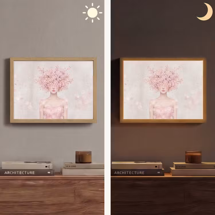 Portret - Kersenbloesem - Roze Light Box met batterij (Wandlamp) middel -sfeer3