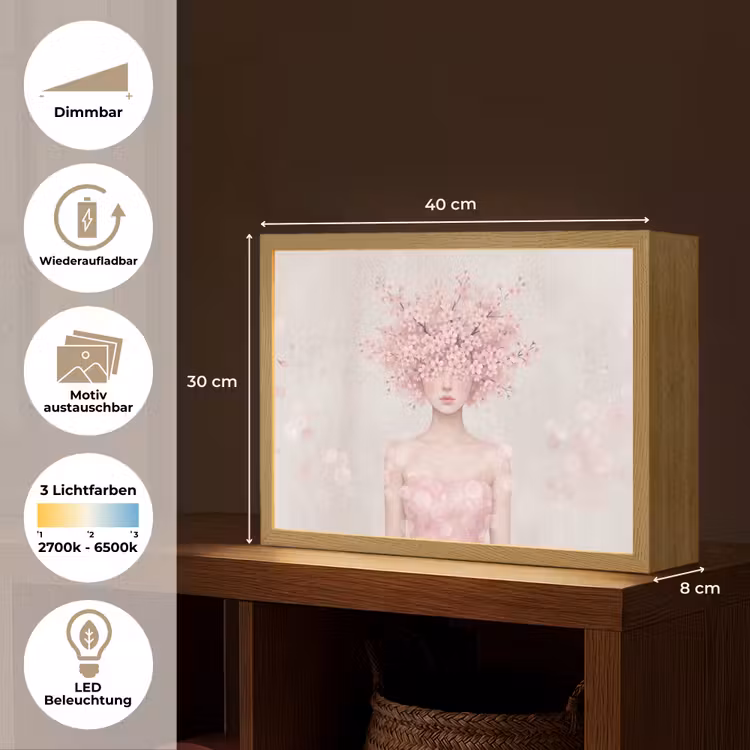 Portret - Kersenbloesem - Roze Light Box met batterij (Wandlamp) middel -USP_websiteoverzichtDE