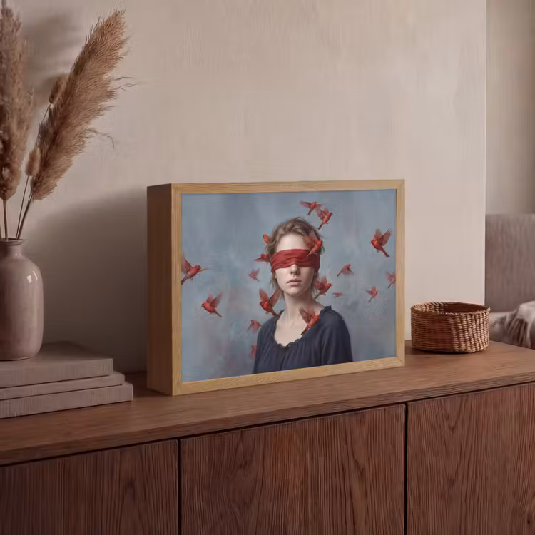 Portret - Krachtig - Rood Light Box met batterij (Wandlamp) middel -sfeer2