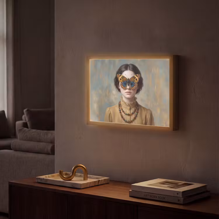 Portret - Vlinder - Kleurrijk Light Box met batterij (Wandlamp) middel -sfeer1