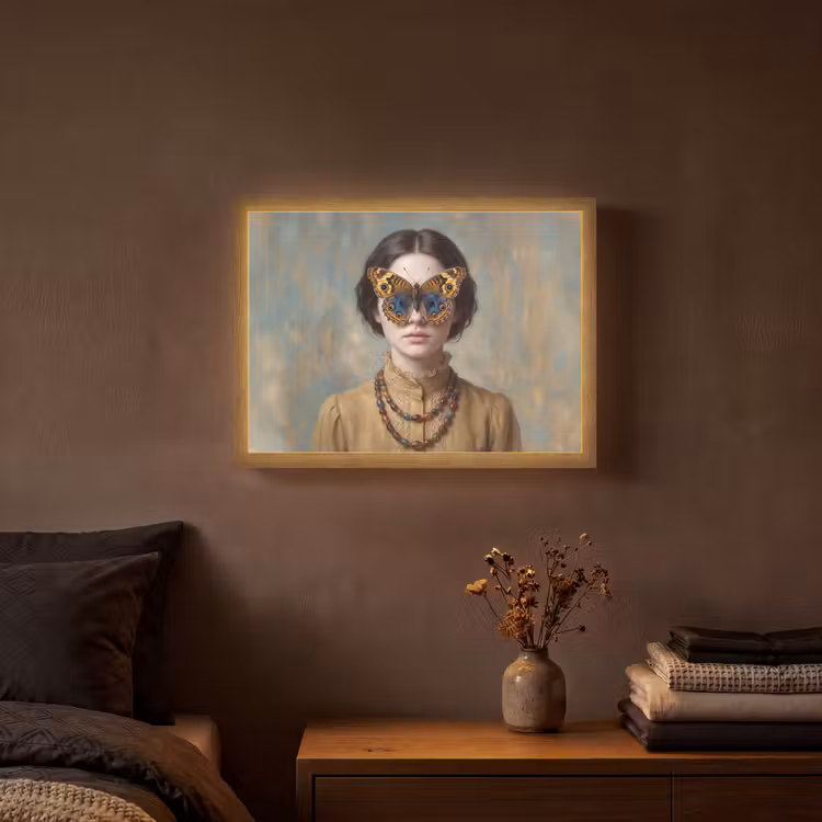 Portret - Vlinder - Kleurrijk Light Box met batterij (Wandlamp) middel -sfeer4