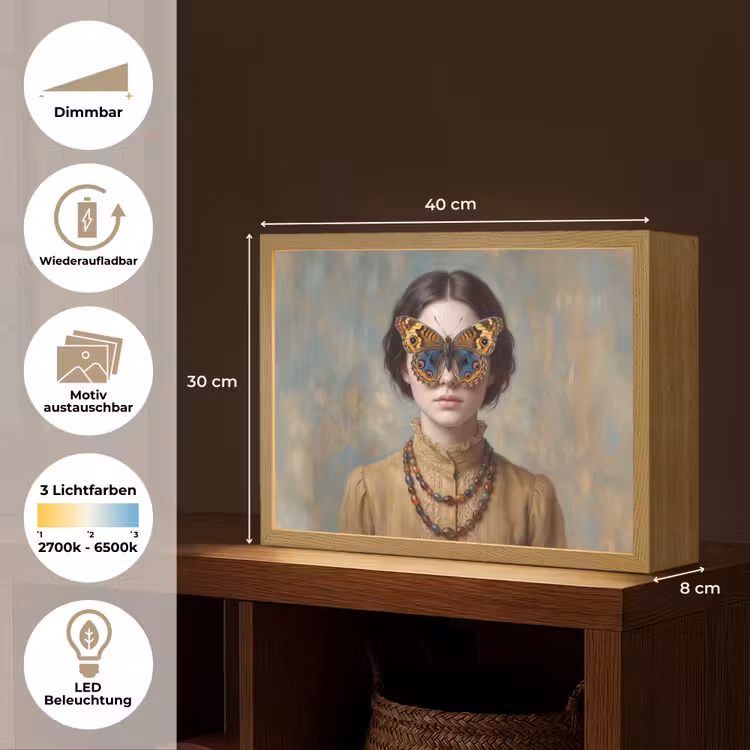 Portret - Vlinder - Kleurrijk Light Box met batterij (Wandlamp) middel -USP_websiteoverzichtDE