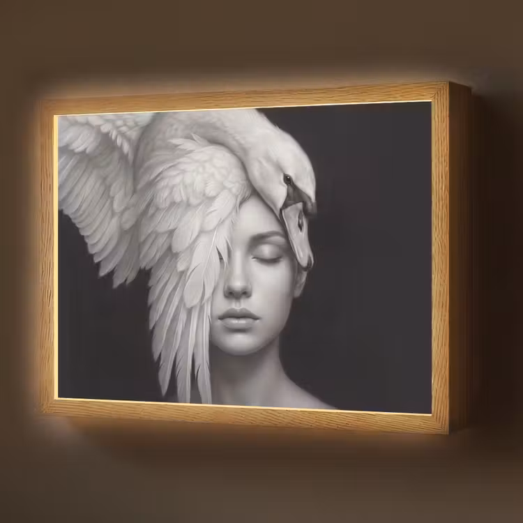 Portret - Zwaan - Zwart - Wit Light Box met batterij (Wandlamp) middel -z3d_website