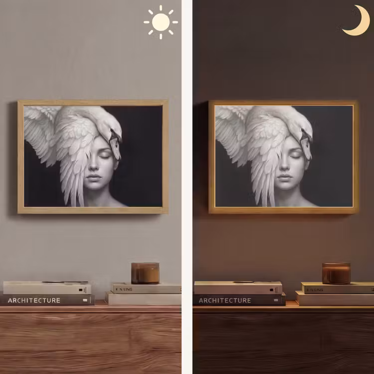 Portret - Zwaan - Zwart - Wit Light Box met batterij (Wandlamp) middel -sfeer3