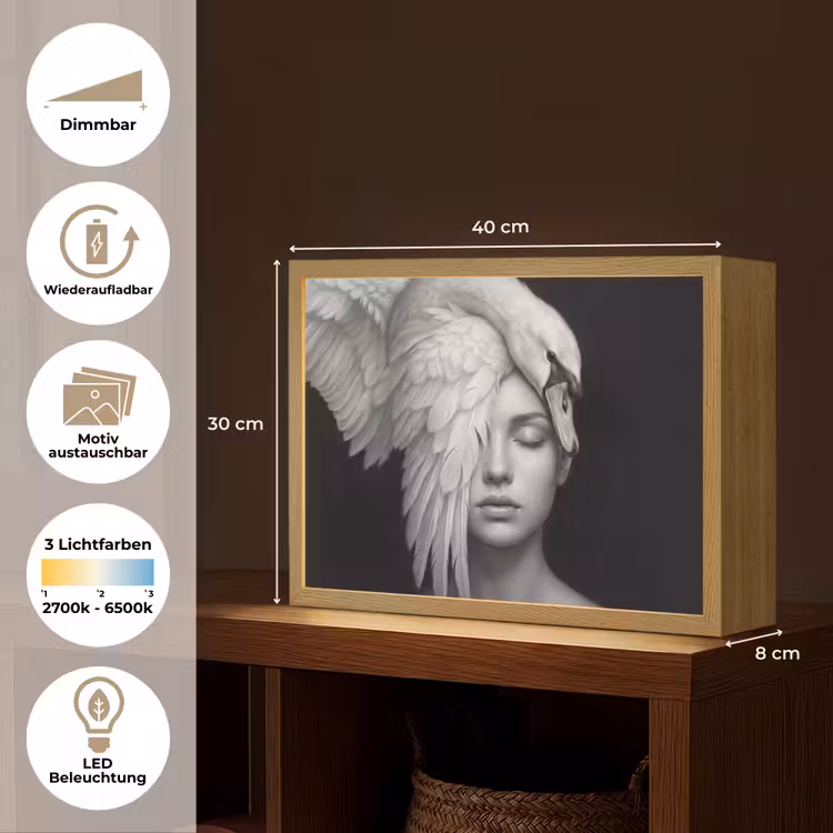 Portret - Zwaan - Zwart - Wit Light Box met batterij (Wandlamp) middel -USP_websiteoverzichtDE