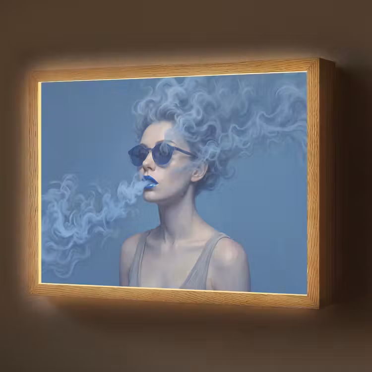 Portret - Zonnebril - Rook - Abstract - Blauw Light Box met batterij (Wandlamp) middel -z3d_website
