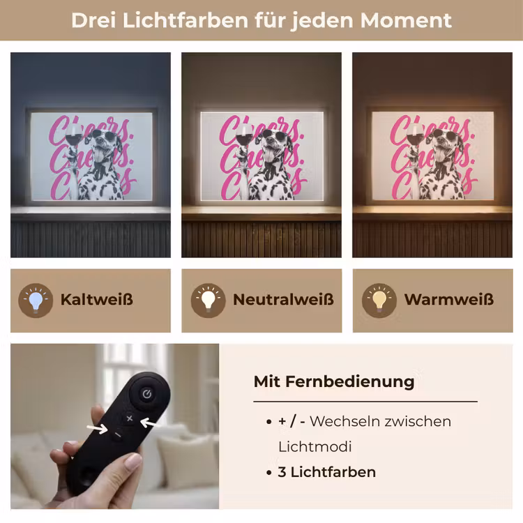 Cheers - Hond - Roze - Wijn Light Box met batterij (Wandlamp) middel -USP_lichtkleurDE