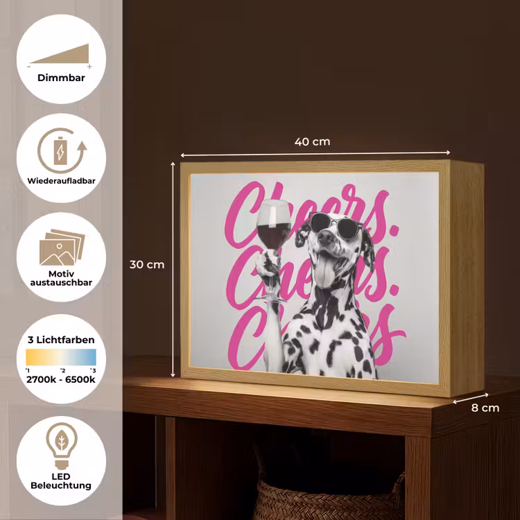 Cheers - Hond - Roze - Wijn Light Box met batterij (Wandlamp) middel -USP_websiteoverzichtDE