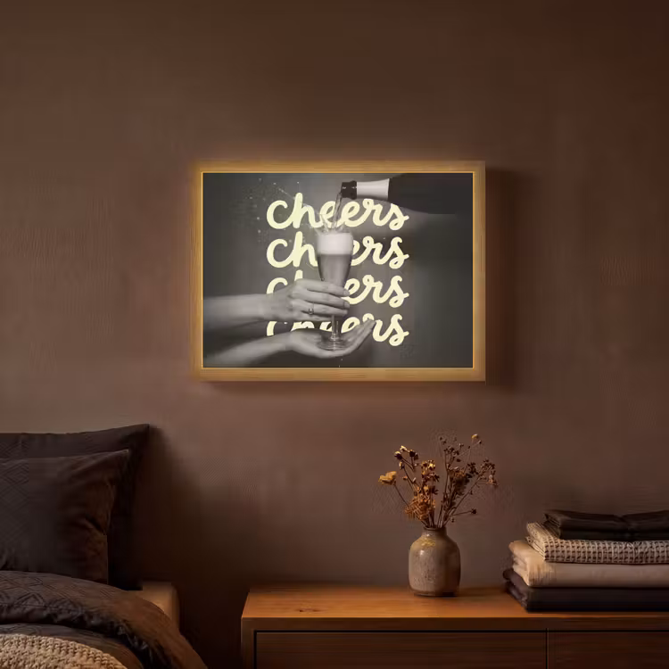 Cheers - Wijn - Zwart - Wit Light Box met batterij (Wandlamp) middel -sfeer4