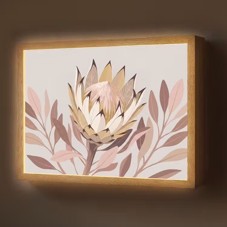 Protea - Bloem - Botanisch - Beige Light Box met batterij (Wandlamp) middel -z3d_website
