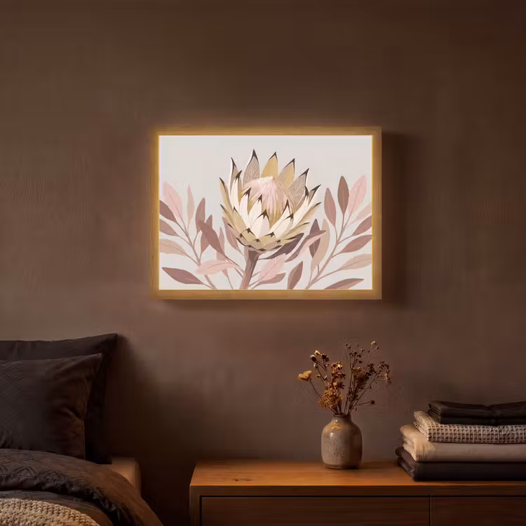 Protea - Bloem - Botanisch - Beige Light Box met batterij (Wandlamp) middel -sfeer4