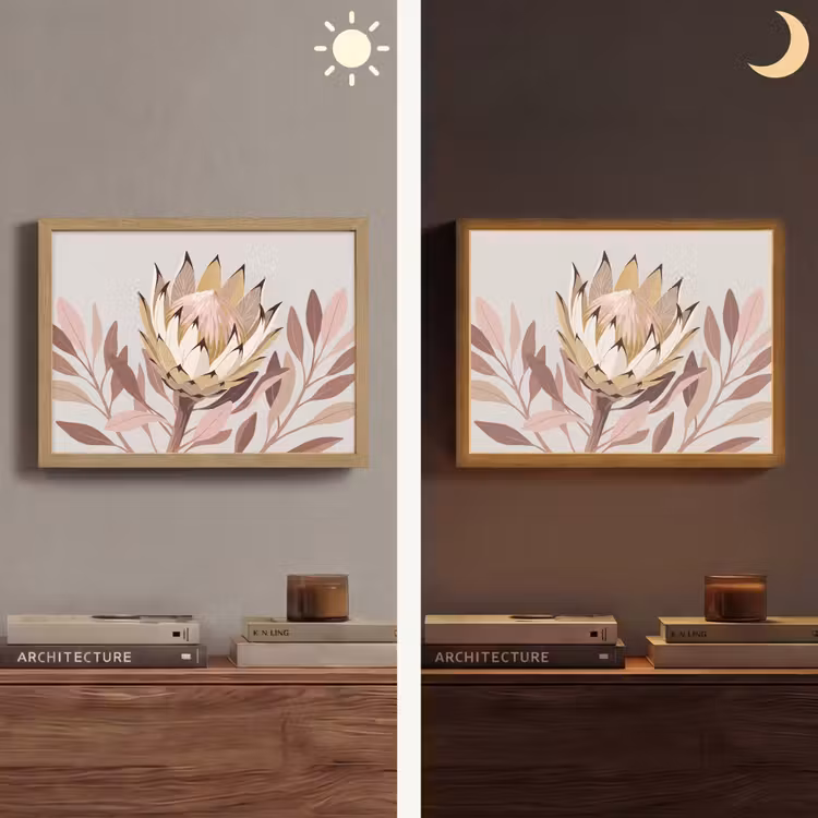 Protea - Bloem - Botanisch - Beige Light Box met batterij (Wandlamp) middel -sfeer3