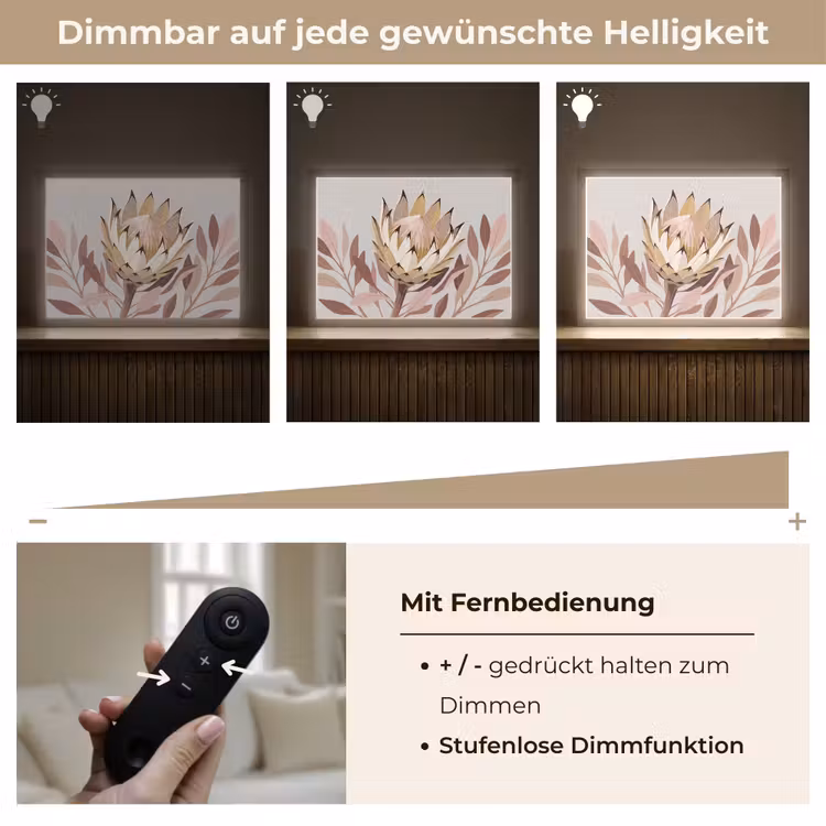 Protea - Bloem - Botanisch - Beige Light Box met batterij (Wandlamp) middel -USP_dimbaarDE