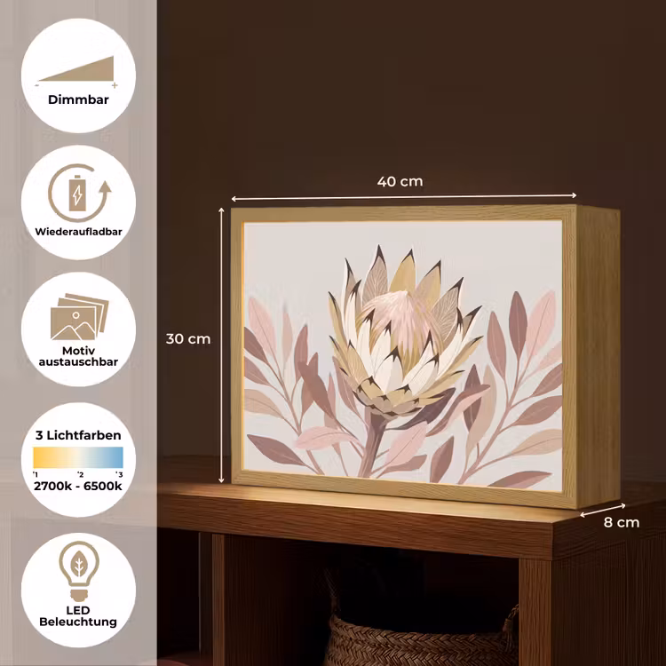 Protea - Bloem - Botanisch - Beige Light Box met batterij (Wandlamp) middel -USP_websiteoverzichtDE