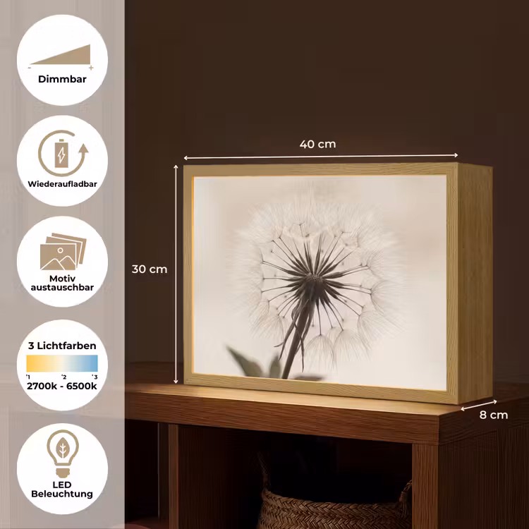 Paardenbloem - Minimalistisch - Wit Light Box met batterij (Wandlamp) middel -USP_websiteoverzichtDE