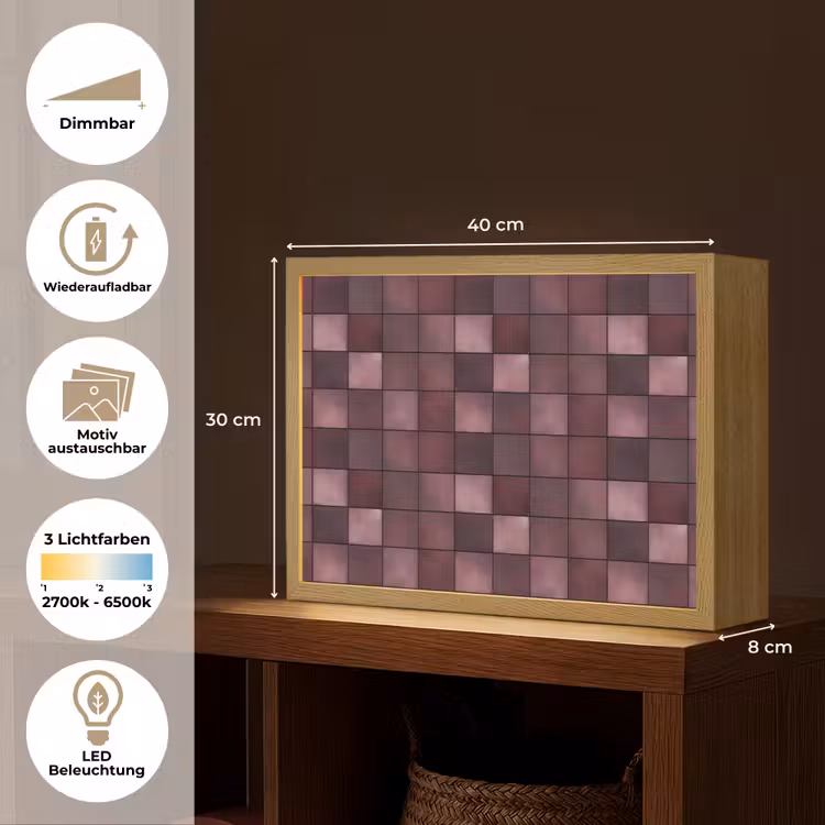 Vierkant - Tegel - Patroon - Paars Light Box met batterij (Wandlamp) middel 907 -USP_websiteoverzichtDE