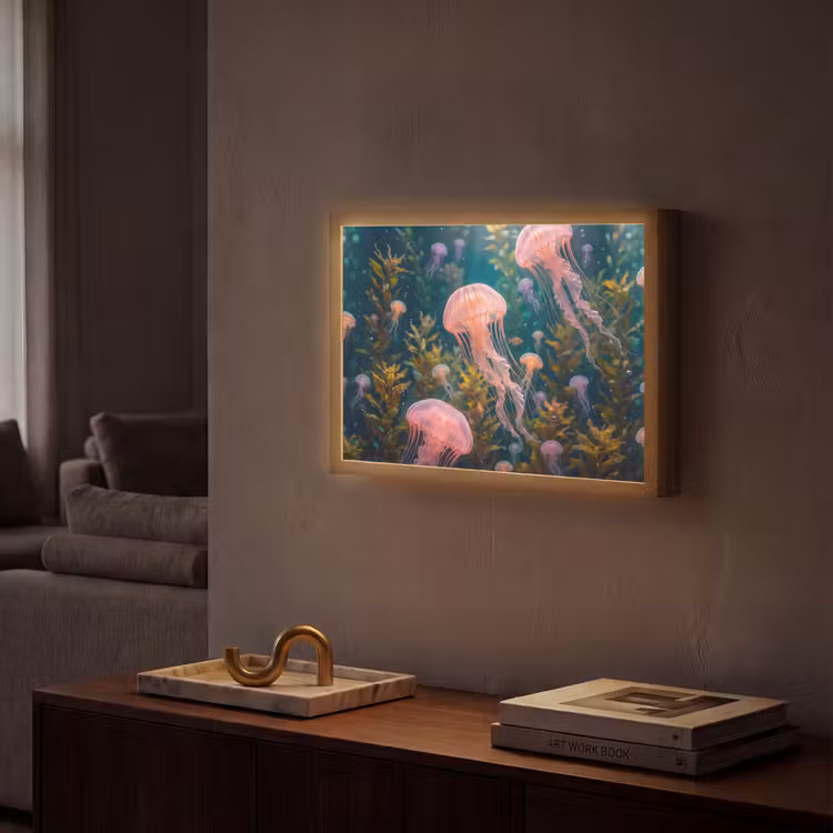 Kwal - Roze - Onderwater - Zeeleven - Dieren Light Box met batterij (Wandlamp) middel -sfeer1