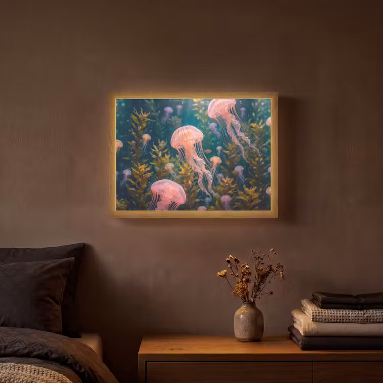 Kwal - Roze - Onderwater - Zeeleven - Dieren Light Box met batterij (Wandlamp) middel -sfeer4