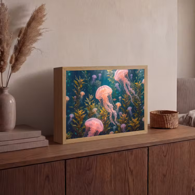 Kwal - Roze - Onderwater - Zeeleven - Dieren Light Box met batterij (Wandlamp) middel -sfeer2