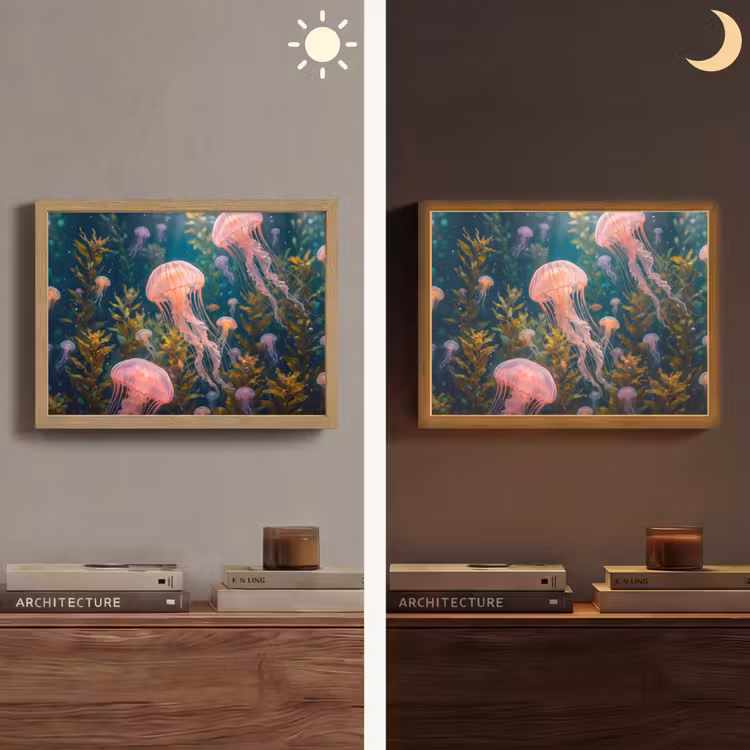 Kwal - Roze - Onderwater - Zeeleven - Dieren Light Box met batterij (Wandlamp) middel -sfeer3