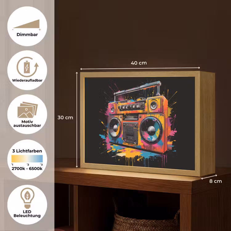 Radio - Graffiti - Box - Kleuren - Zwart Light Box met batterij (Wandlamp) middel -USP_websiteoverzichtDE