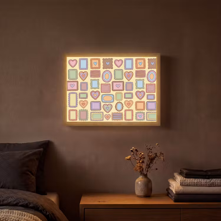 Lijst - Patroon - Hart - Speels - Kleurrijk Light Box met batterij (Wandlamp) middel -sfeer4