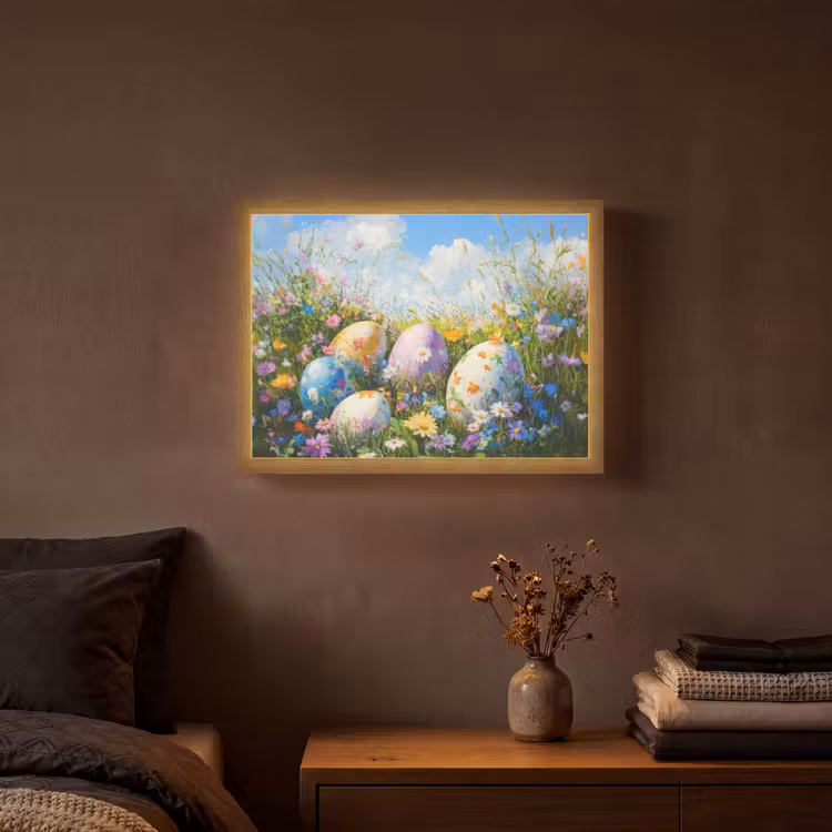 Grasveld - Eieren - Bloemen Light Box met batterij (Wandlamp) middel -sfeer4