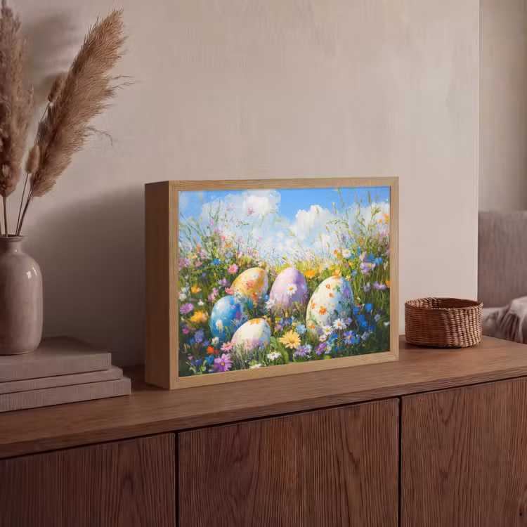 Grasveld - Eieren - Bloemen Light Box met batterij (Wandlamp) middel -sfeer2