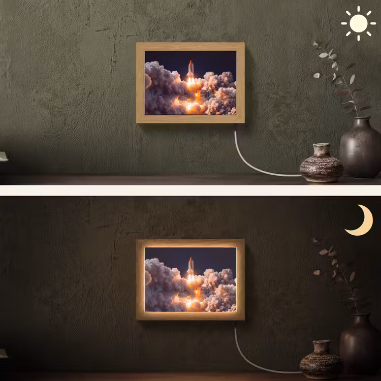 Lightbox - Wandleuchte - Raumfahrzeug – Start – Sterne - Ruimtevaartuig - Lancering - Sterren Light Box met kabel (Wandlamp) klein