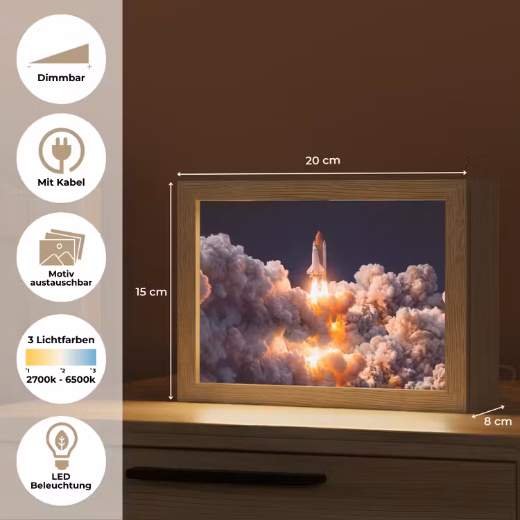Lightbox - Wandleuchte - Raumfahrzeug – Start – Sterne - Ruimtevaartuig - Lancering - Sterren Light Box met kabel (Wandlamp) klein