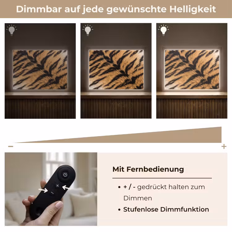Realistisch - Tijgervacht - Zwart Light Box met batterij (Wandlamp) middel -USP_dimbaarDE